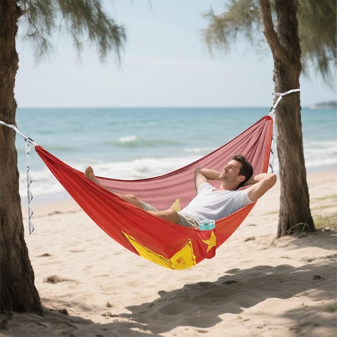 Oil Painting Flag Vietnam Outdoor Hammocks with Tree Straps Fabric Hammock for Outside Beach Patio Garden