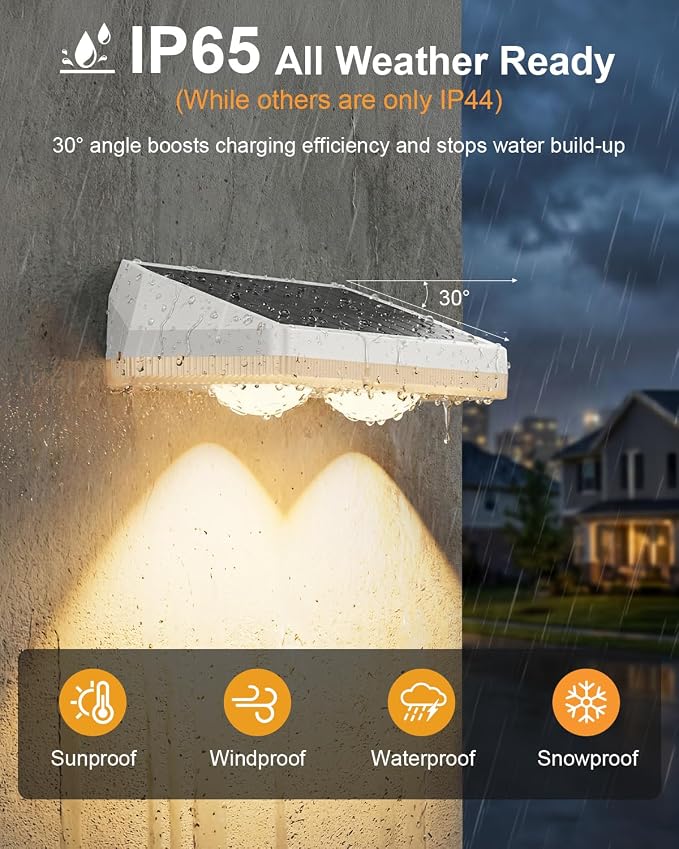Solar Fence Lights Outdoor ,3000/4500/6000K 13 Mode, 2 Pack Fence Lights Solar Powered with Ultra-Bright Lens IP65 Waterproof,Solar Wall Light for Backyard/Step/Patio/Deck/Stair/Railings(White)
