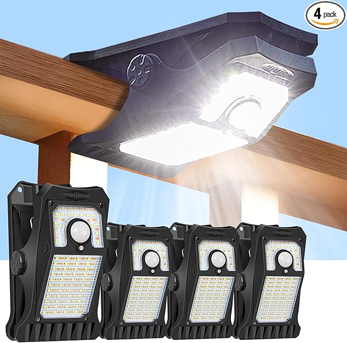 118Leds Solar Motion Sensor Lights Outdoor, Clip on Solar Lights Outdoor Waterproof, High Bright Solar Powered Security Lights for Outside Fence Chain Link Camping (4, 118 LED)