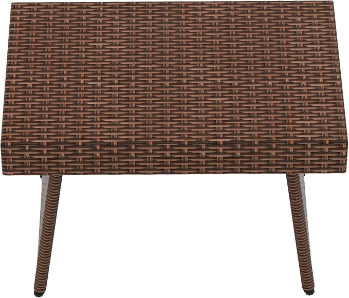 WO Wicker Rattan Foldable Folding Side Table, UV and Water Resistant Great for Any Outdoor Spaces Like Patio Garden Deck Porch Backyard Balcony Lawn (Brown)