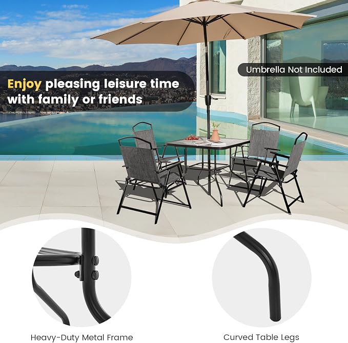 Giantex 34 Inch Outdoor Dining Table, Square Tempered Glass Table w/ 1.5” Umbrella Hole, Rustproof Metal Frame, Patio Dining Table for Balcony, Porch, Garden