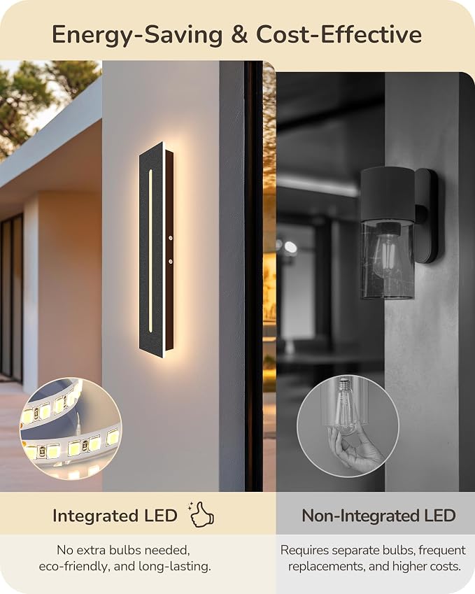 EDISHINE Upgraded 23.6" LED Modern Outdoor Wall Light,Dimmable Linear 2pcs | 3 Adjustable Color Temperature, IP65 Waterproof, Memory Function, Integrated Long Exterior Lighting Fixtures for Garage Porch