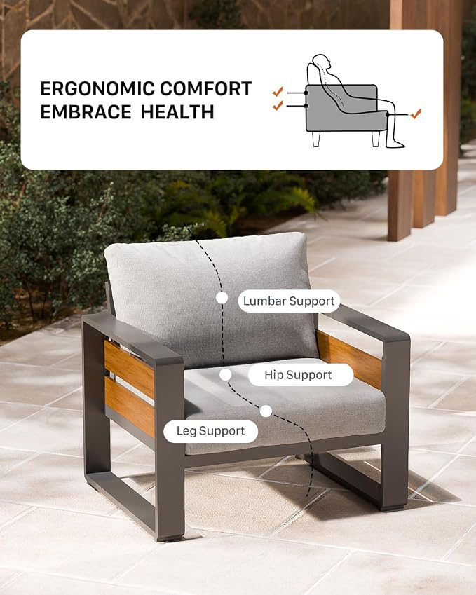 ZANDOR Aluminum Outdoor Patio Furniture Set with Coffee Table, 7 Seats Patio Conversation Sets with Washable Thick Cushions, Outdoor Sectional for Porch, Backyard, Deck, Garden & Poolside, Grey