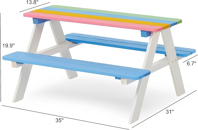 BTExpert Kids Picnic Table Wooden Child Children Activity Sensory Chair Bench Set - Wood