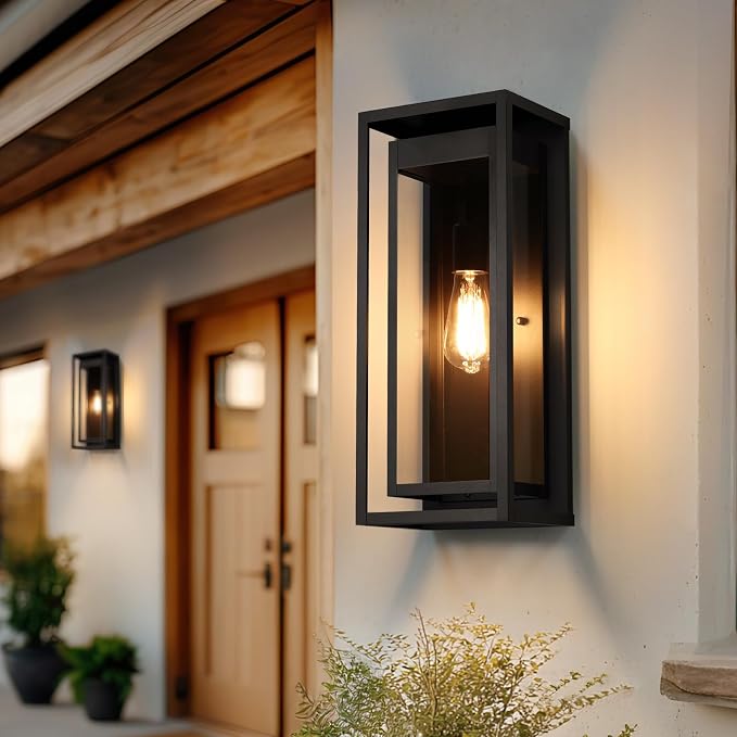 19" Outdoor Wall Lights, Large Size Matte Black Outdoor Sconce Lights with Clear Glass Shade, Waterproof Porch Lighting Exterior Light Fixture for Front Door, Garage, 1 Pack