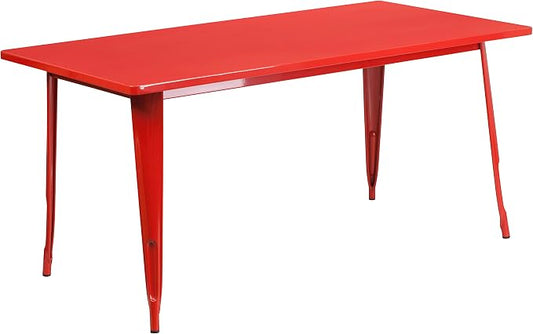 Flash Furniture Charis Commercial Grade 31.5" x 63" Rectangular Red Metal Indoor-Outdoor Table
