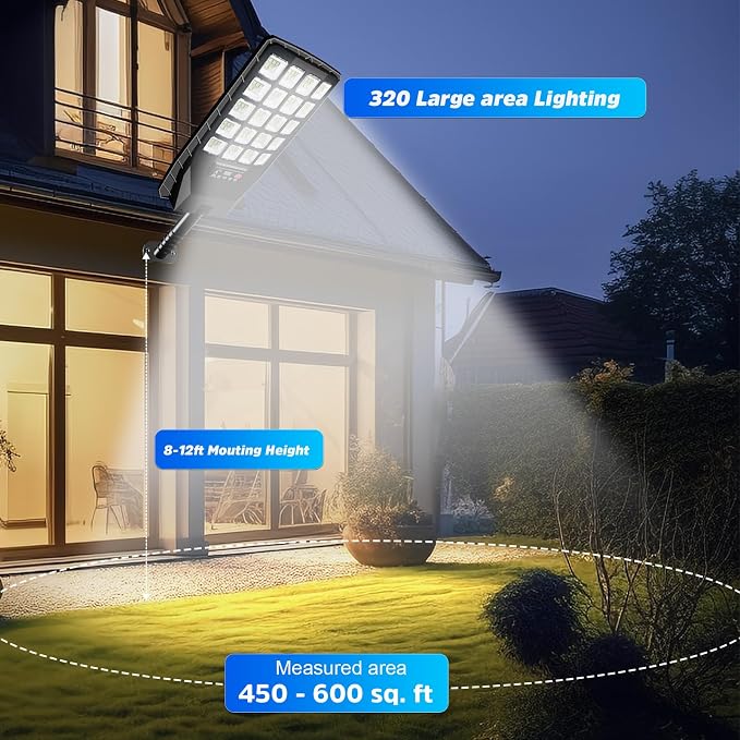 6 Pack Solar Street Lights Outdoor Waterproof, 6500K 20000LM Wide Angle Solar Powered Flood Light with Motion Sensor & Remote Control,Dusk to Dawn Commercial Solar Outdoor Light for Parking Lot