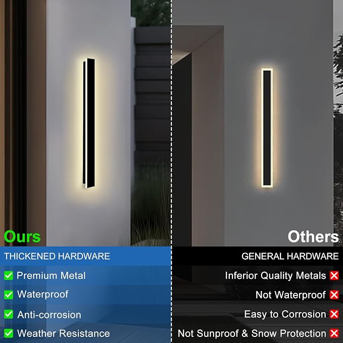 Modern Outdoor Wall Lights, 2Pack 39.4Inch LED Outdoor Sconce Lights | Long Outdoor Light Fixtures Wall Mount 3000K Exterior Sconce IP65 Waterproof Black Outside Porch Lights for House Garage