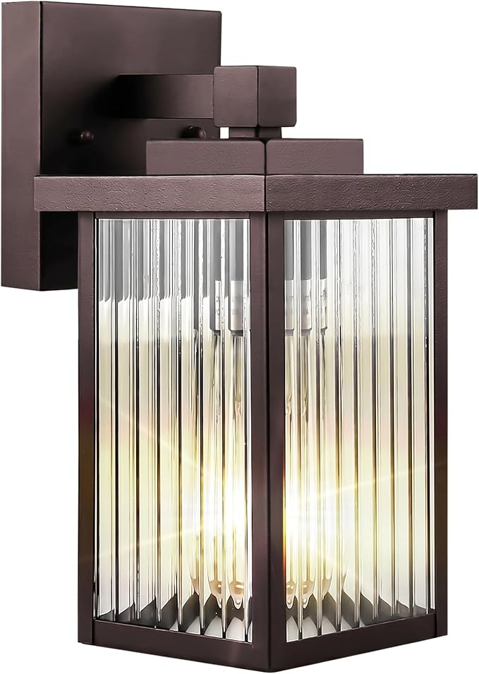 Oil-Rubbed Bronze Porch Light, Waterproof Outdoor Wall Light | Corrosion-Resistant Metal, Waterproof, Textured Glass Cuts Glare, Easy DIY Install on Porch, Garage