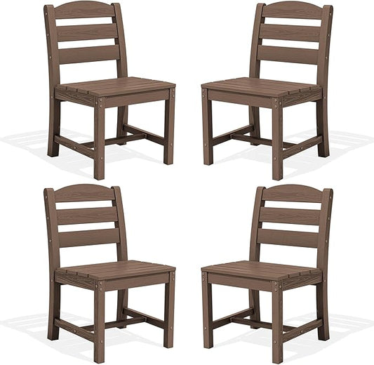 SERWALL Outdoor Armless Dining Chairs Set of 4, All-Weather HDPE Patio Dining Chair with 19.7" Widened Seat, for Backyard, Deck, Lawn and Garden, Brown