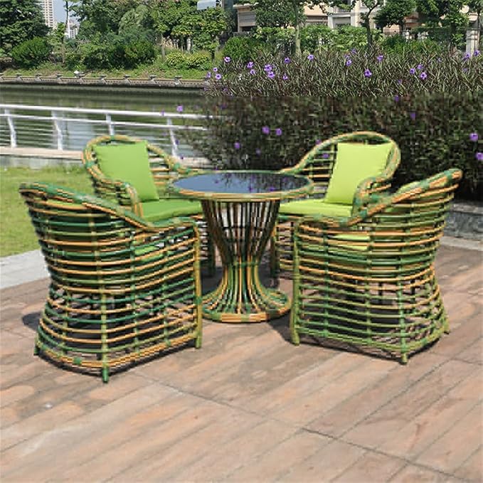 Rattan Balcony Five-Piece Fashion Garden Rattan Table and Chairs Table Combination High Back Chairs Round Rattan PE Leisure