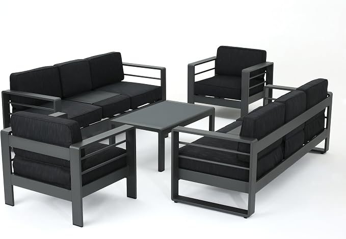 Christopher Knight Home Cape Coral Outdoor Grey Aluminum 5 Piece Conversation Set with Water Resistant Cushions