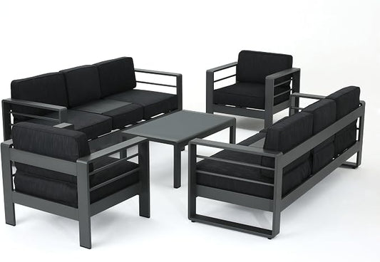 Christopher Knight Home Cape Coral Outdoor Grey Aluminum 5 Piece Conversation Set with Water Resistant Cushions