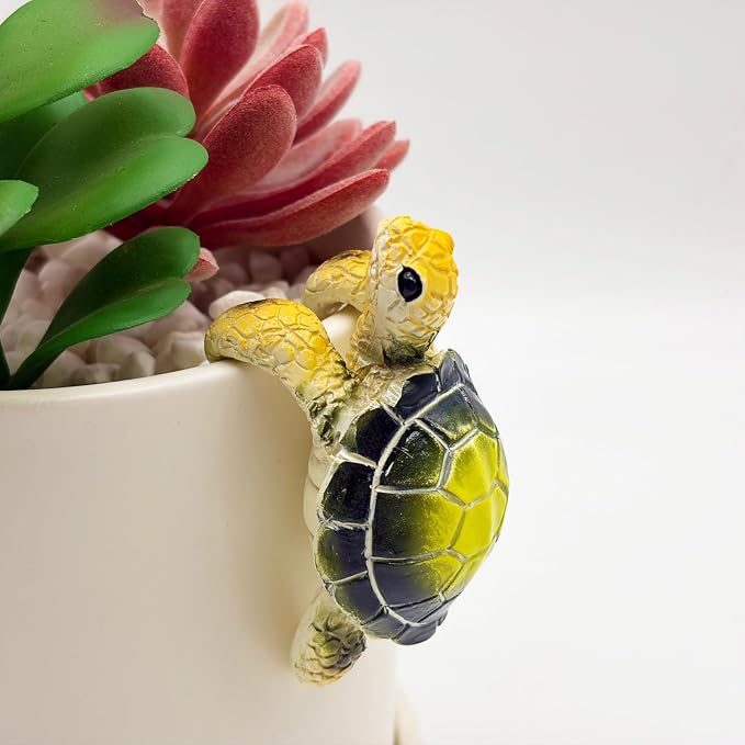 Cute Climbing Green Sea Turtle Flower Pot Hugger Figurines, Small Resin Hanging Tortoise Statue Planter Pot Decoration for Home Garden Fence Balcony Patio Lawn Yard Ornaments