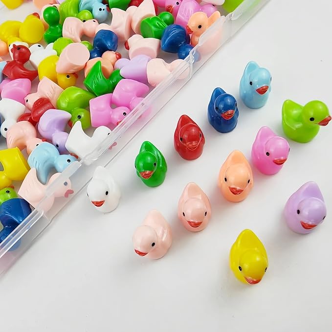 120PCS Mini Resin Ducks 12 Colors | Tiny Colorful Resin Ducks, Miniature Tiny Plastic Animal Figures for Micro Landscape Fish Tank Garden Dollhouse DIY Decor