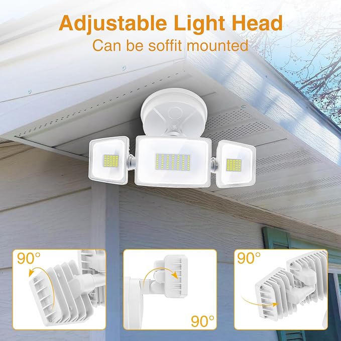 Onforu 75W Flood Lights Outdoor, 7000LM Brightness Security Lights Switch Controlled, 3 Adjustable Heads, IP65 Waterproof, 6500K Wall Mount Exterior LED Flood Light