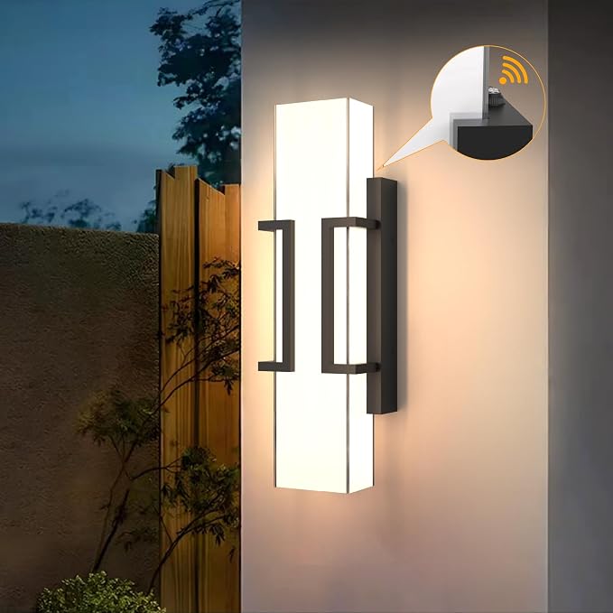 Hyunbae Modern Dusk to Dawn Outdoor Wall Lights, 16" Black LED Porch Light | 20W Outdoor Wall Sconce, Photocell Sensor,3000K Dimmable Exterior Light, IP65 Wall Mount Waterproof, Garage Patio Doorway Use