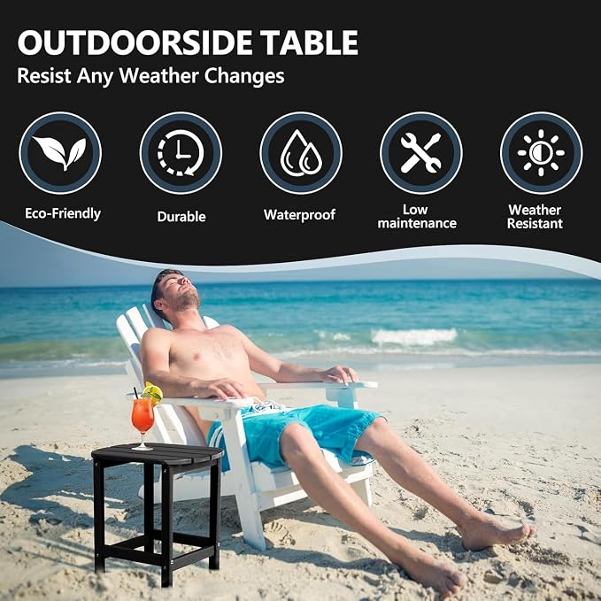 Adirondack Square Outdoor Side Table,2-Tier Storage Patio Side Table with Weatherproof HDPE Material Low