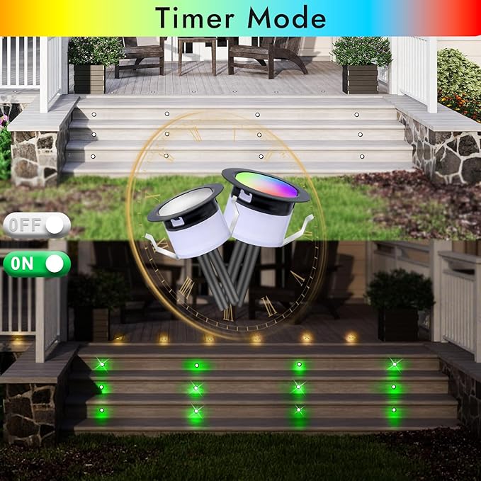 LED Deck Lights Kit, 50pcs Φ1.22 WiFi Smart Phone Control Low Voltage Recessed RGBW Deck Lighting Waterproof Outdoor Yard Path Stair Decor, Black