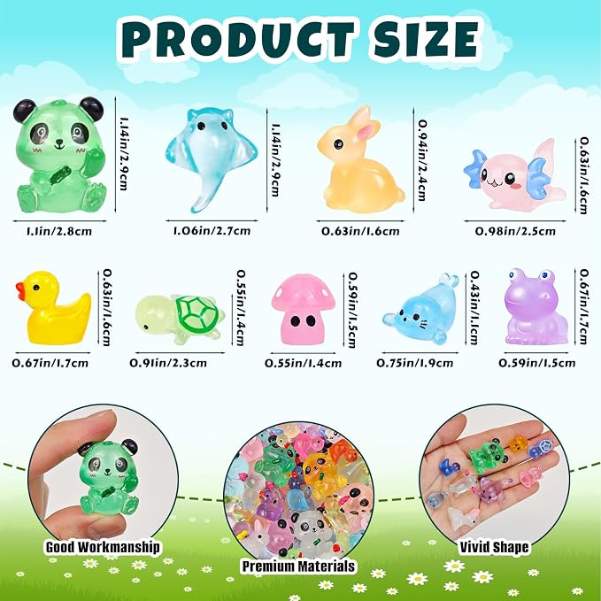 120 Pcs Luminous Mini Resin Animals Glow in The Dark Miniature Figurines | Small Little Tiny Plastic Duck Panda Animal Figures, DIY Crafts Micro Landscape Decoration Fairy Garden Accessories