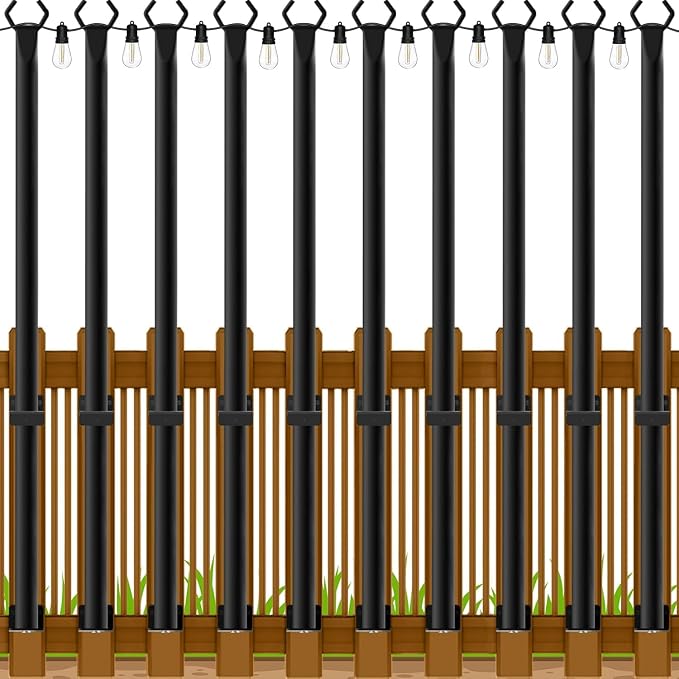 Beizelte 10 Pack 5Ft String Light Poles,Outside String Lights,Outdoor Light Poles,Metal Poles Stand for Patio,Backyard,Deck