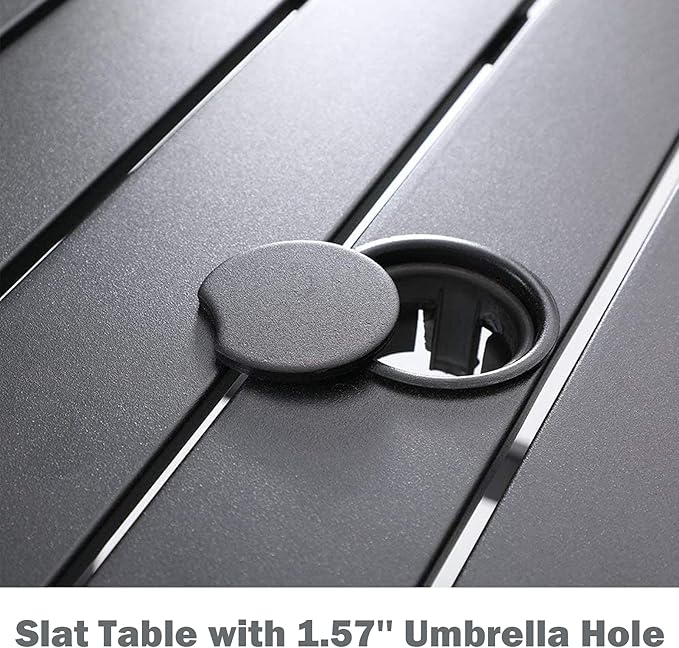 Crownland Patio Bar High 39” Table Metal Frame Outdoor Bar Bistro Table, Slatted Table Top with 1.57" Umbrella Hole, Classic Black
