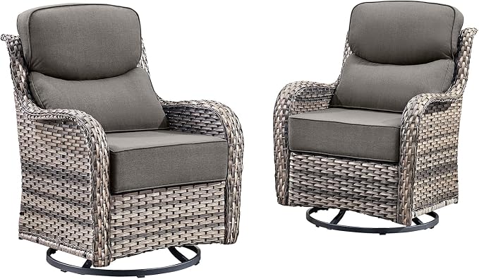 HUMMUH Outdoor Wicker Swivel Rocker Chairs, Set of 2, High Back | 6 in cushions, 360° swivel and glide motion, PE wicker, metal frame, 350 lb capacity, for porch, balcony, and deck