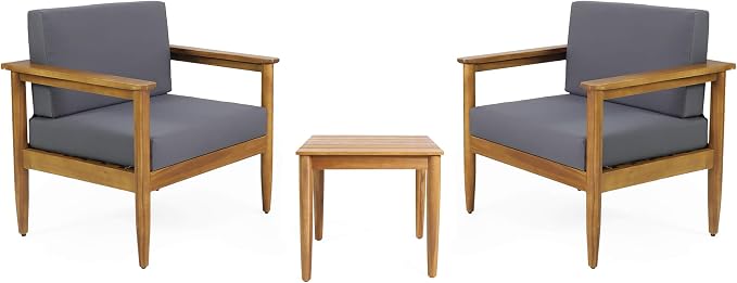 Eudora Outdoor Acacia Wood 2 Seater Chat Set, Teak and Dark Gray