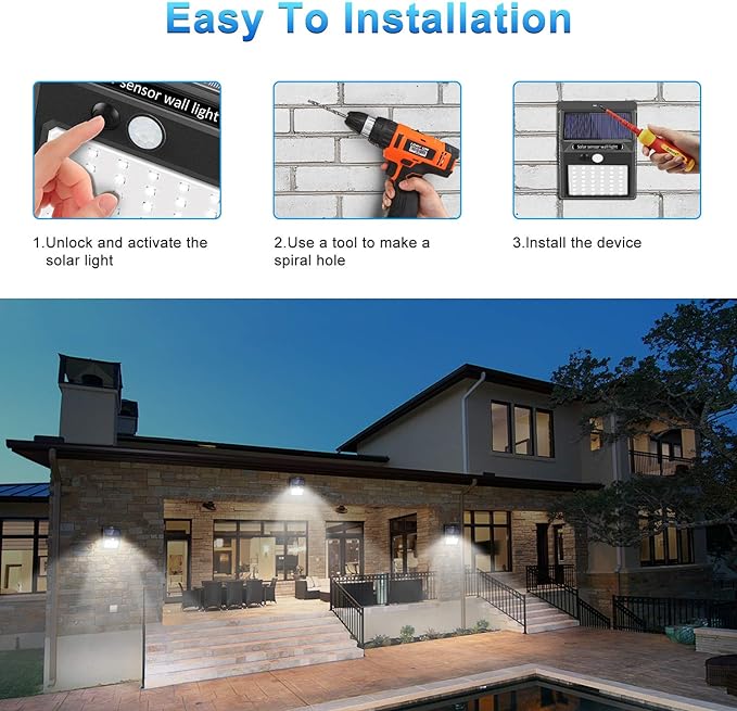 Solar Lights Outdoor [10 Pack /3 Working Mode], Solar Security Lights Solar Motion Sensor Lights Wireless IP 65 Waterproof Outdoor Lights for Garden Fence Patio Garage (42LED)