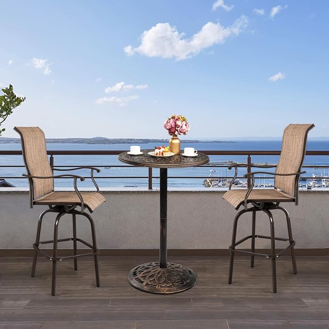 VINGLI 40" Outdoor Bar Table - Cast Aluminum Patio Dining Table, High Top Bistro Table (28" Dia x 40 H)