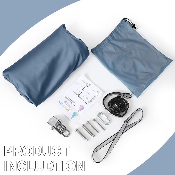 PrecisionAuto Dual-Layer Cotton Sensory Hammock Swing for Kids & Adults – Calming Deep Pressure, 360° Swivel, Adjustable Height, Indoor Outdoor, Heavy Duty, Autism & ADHD Relief, Haze Blue