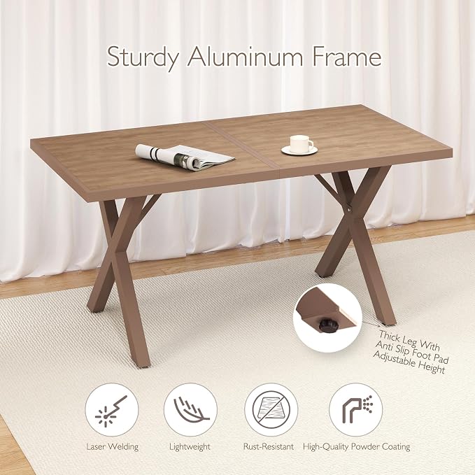5 Pieces Aluminum Outdoor Dinning Set Featuring 1 Table and 4 Ratten Chairs Waterproof and Rust-Proof Courtyard Style Table Garden Balcony Poolside, Light Brown 5Pcs