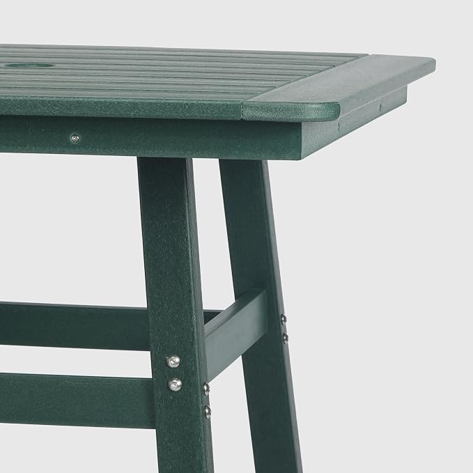 WestinTrends Malibu Square Outdoor Patio Bistro Bar Table with Umbrella Hole 42" Tall, Dark Green