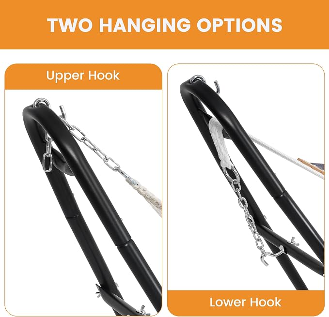 Lazy Daze Hammocks Handwoven Mayan Hammock with Heavy Duty Steel Stand, 10.5 FT Soft Rope Double Hammock for Patio Outside, 550 lbs Weight Capacity, Black/White