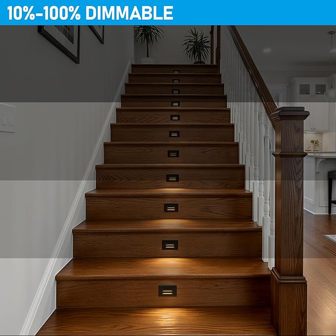 LEONLITE 6-Pack 5CCT 120V LED Step Lights, Louvered, Black | Horizontal, 10%-100% Dimmable, CRI90, ETL, Indoor Outdoor Stair Lights, Wet Location, 2700K/3000K/3500K/4000K/5000K, Aluminum