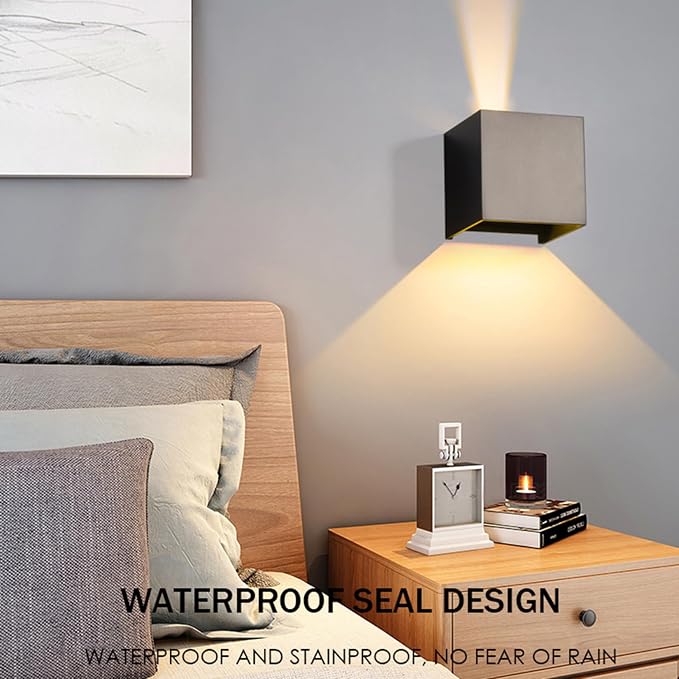 2 Pack Outdoor Sconces Wall Lights LED 20W Exterior/Interior Up and Down Lights IP65 Waterproof Modern Outdoor Lighting Fixtures Square Aluminum Wall Mount Light Black 3000K Warm Lights