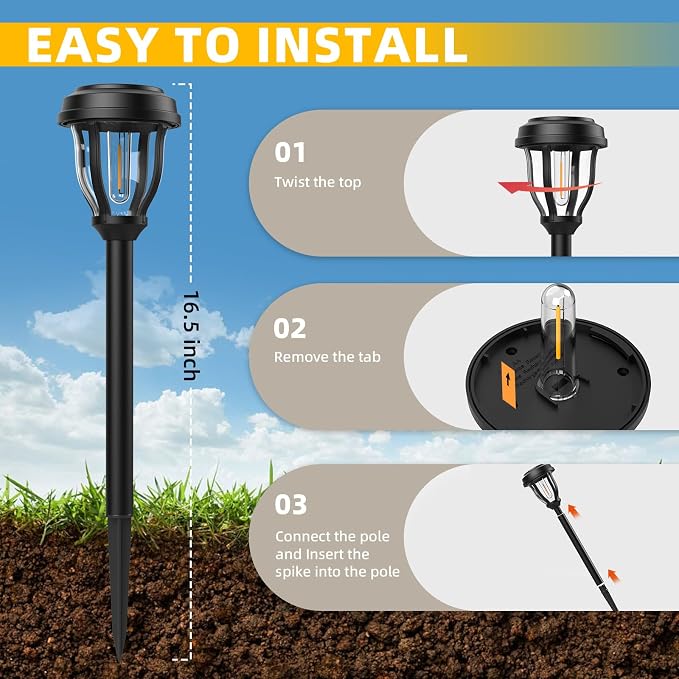 DERAYSION 6 Pack Solar Lights Outdoor, Solar Pathway Lights Waterproof Garden Landscape Lighting for Path, Yard, Walkway, Driveway Decor- 6 Pack Warm White | Waterproof Solar Garden Lights 6 Pack LEDOutdoor Solar Lights for Yard Landscape Path Walkway ...