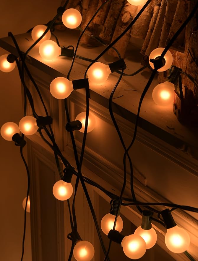 SUNSGNE G40 Round Christmas Lights Outdoor, 25ft Vintage Christmas Globe Lights with 27 5W Frosted White Lights(2 Spare) for Outdoor Garden Party Wedding Backyard Patio Decor, Green Wire