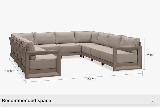 PURPLE LEAF Patio Furniture Set U-Shaped Outdoor Couch with 9.6" Thick Cushion and Soft Pillows 10 Piece Outdoor Sectional Sofas Modern Outdoor Conversation Sets for Yard Porch Deck Poolside, Khaki