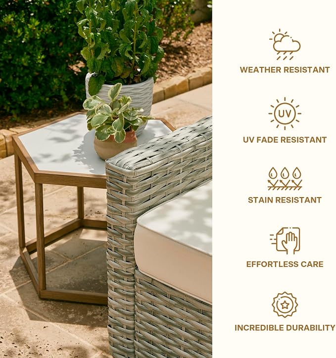 Honeycomb Indoor/Outdoor Omni Table: Weather, Rust, Heat, and Stain Resistant, Flexible Design to Stand Alone or be Combined, Stylish Yet Sturdy, Woodgrain Tile Top, Steel Frame with Ebony Finish