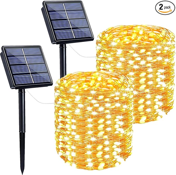 Solar String Lights Outdoor, 2 Pack 400LED 144FT Extra-Long Fairy Lights | 8 Lighting Modes, Copper Wire, Memory Function, Auto On/Off, Waterproof Twinkle Lights for Tree Garden Patio Party Xmas Decor