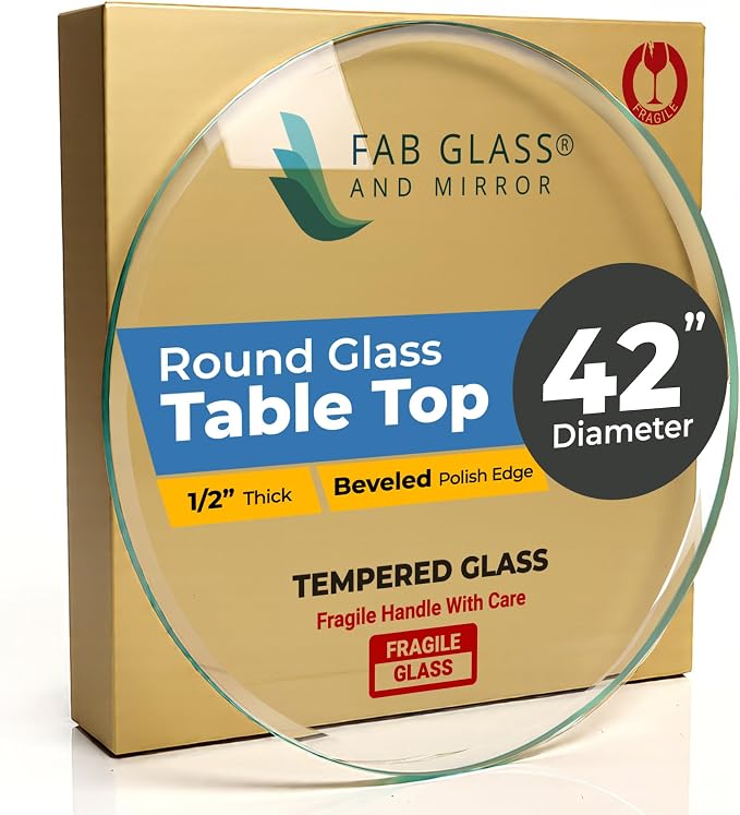 42 Inch Round Tempered Beveled Polished Edge Glass Table Top -1/2” Thick Round Glass Table Top–Heavy Duty, Dining, Coffee, and Office Tables by Fab Glass and Mirror