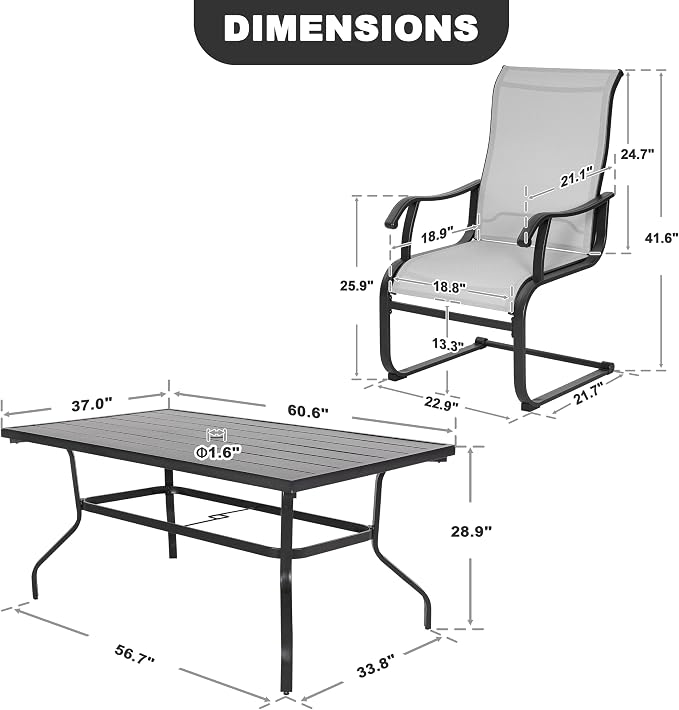 NUU GARDEN 7 Piece Patio Dining Set for 6 with C-Spring Chairs | Rectangular table with umbrella hole and 6 breathable Textilene chairs featuring gentle C-spring motion and high backs