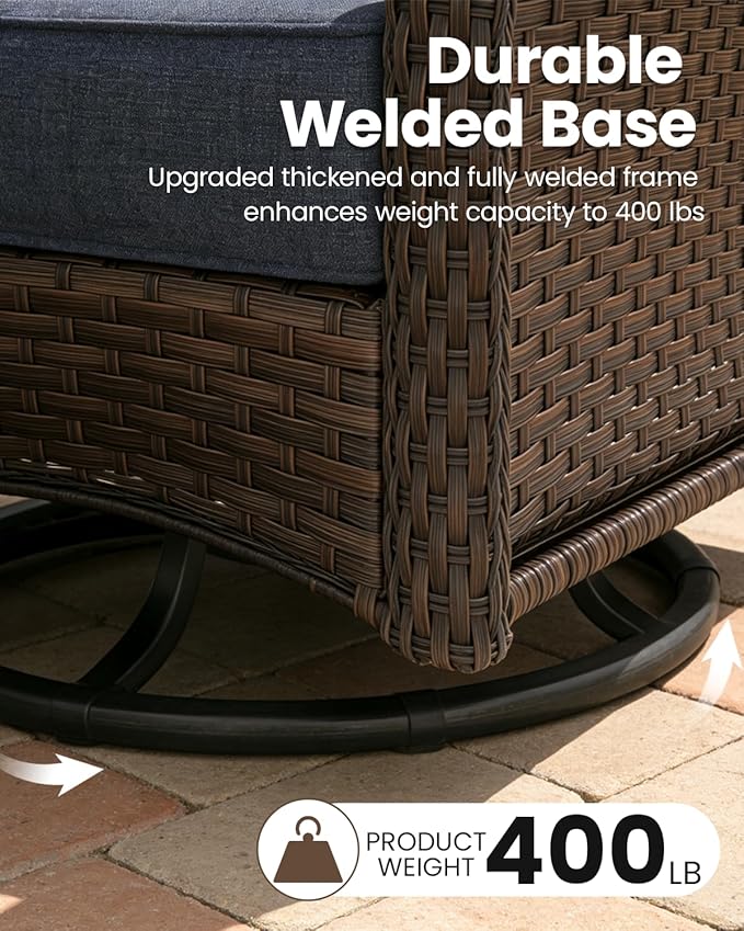 6 Pieces Outdoor Furniture Set with 6-inch Cushions, High Back Wicker Swivel Rocker Chairs with Coffee Table, Luxury Conversation Set for Deck Patio and Poolside