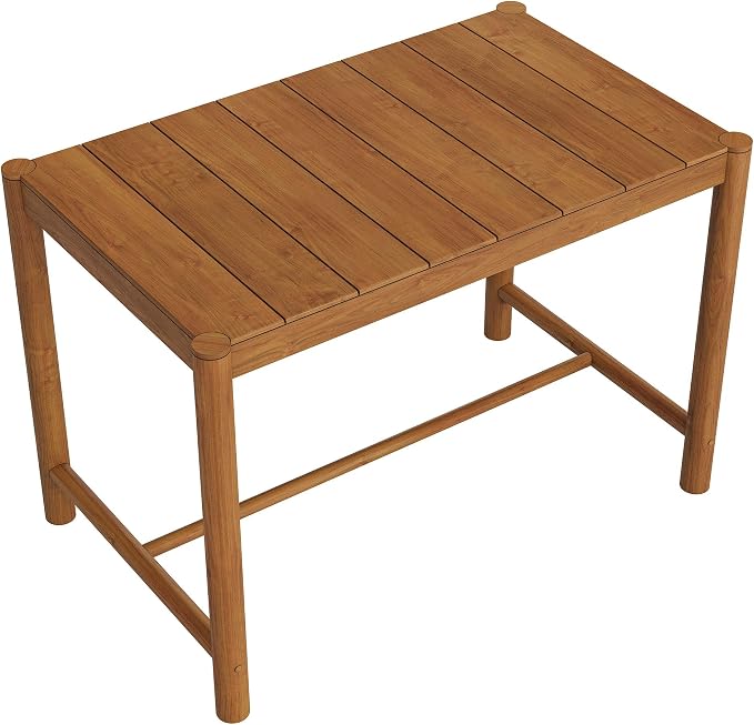 Modway Eleni 56-Inch Outdoor Teak Wood Bar Table in Natural – Rectangular Patio Bar Table with Slatted Top for Patios, Decks, Or Gardens