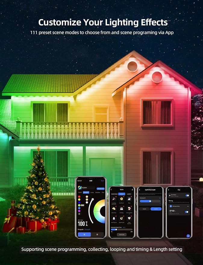 Permanent Outdoor Lights 50FT with 36 LEDs, Smart Eaves Lights RGBW | Waterproof Outdoor String Lights, 110+ Scene Modes, 40lm Warm White, for Daily/Holiday Decor, App/Voice/Remote Control, White