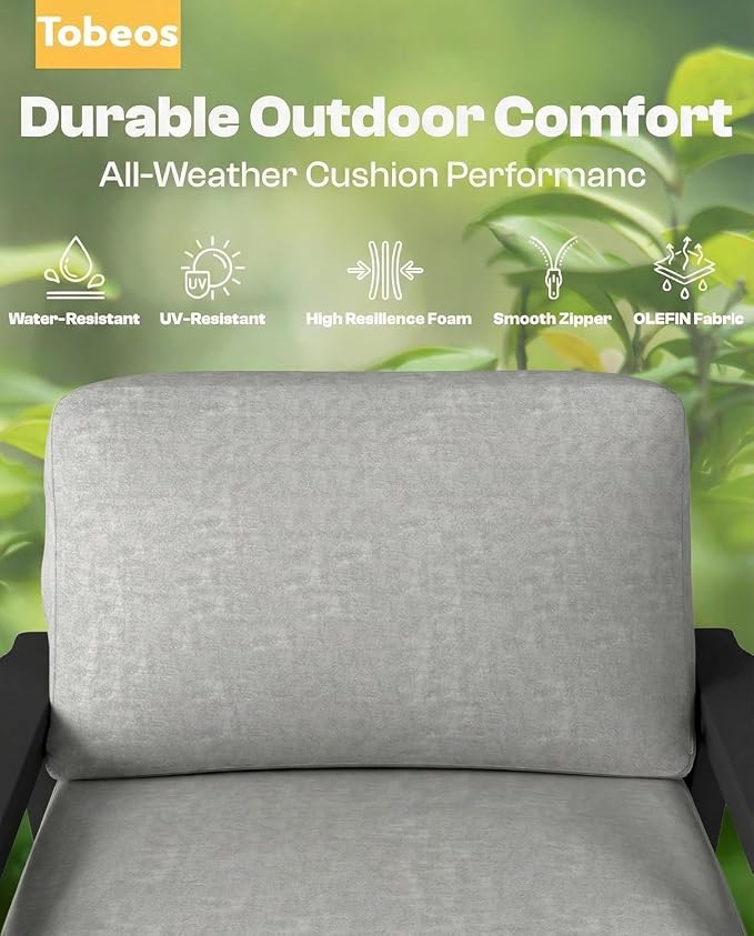 HDPE Patio Furniture Set 10 Seats, Outdoor Couch with Washable Thick Gray Cushions & Coffe Table & Side Table, Outdoor Sectional Furniture for Backyard, Deck, Lawn, Porch (Black Frame)