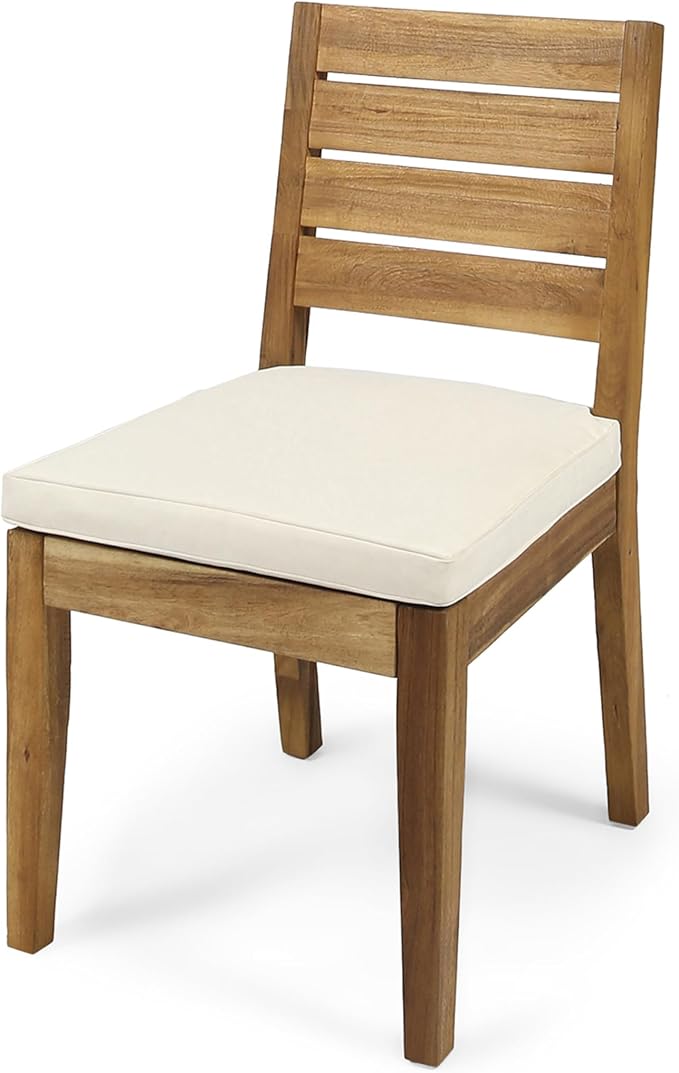 Christopher Knight Home Smeb Acacia Wood Outdoor Dining Table Set for 6, Outdoor Dining Set, Patio Table and Dining Chairs Set of 6 with Cushions, 7 Pieces Patio Furniture Set, Grey + Brown + Cream