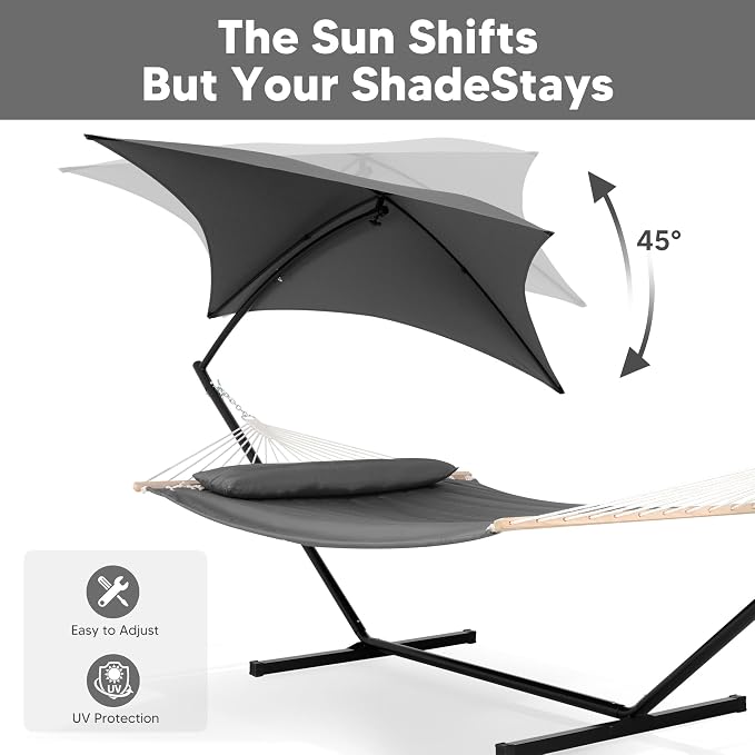 SUNCREAT Hammocks Standing Patio Hammock with Canopy, Portable Hammock with Stand Foldable, Patent Pending, Dark Gray