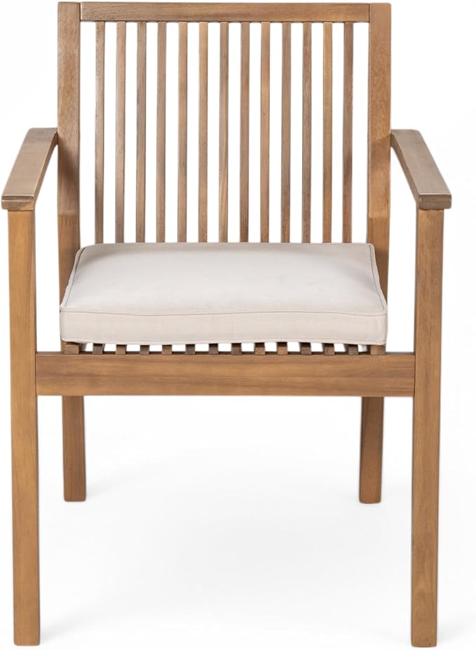 Merax 5 Piece Patio Furniture Set, Acacia Wood Outdoor Dining Set with 1 Table & 4 Heavy-Duty Cushioned Chairs for Porch, Backyard, Garden, Poolside, Indoors, Easy Assembly, Brown